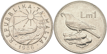 Мальта 1 лира 1986 KM 82 никель 4367-1114