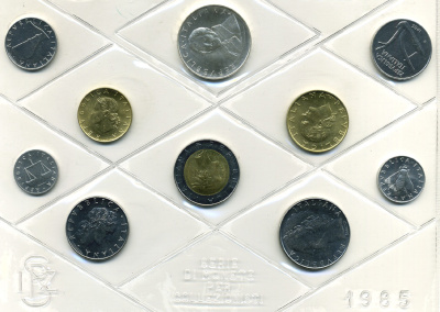 Италия госнабор из 10 монет 1985 200 лет со дня рождения Алессандро Мадзони KM MS 14 серебро UNC 7-5-1-1