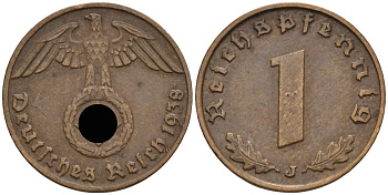 Германия 1 рейхспфенниг 1938 J KM 89, J 361 бронза 4136-1247
