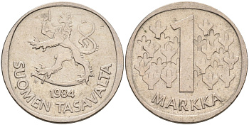 ФИНЛЯНДИЯ 1 МАРКА 1984 N KM 49a медно-никель 4563-533