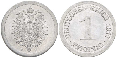 Германия 1 пфенниг 1917 E KM 24, J. 300, Weege 2 алюминий 206-1065