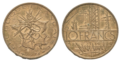 Франция 10 франков 1978 KM 940 медь алюминий никель 4673-1215