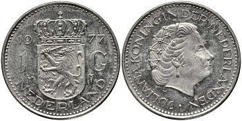 Нидерланды 1 гульден 1977 Юлиана (1948-1980) KM 184a никель 113-713