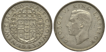 Новая Зеландия 1/2 кроны 1943 Георг VI (1936-1952) KM 11 серебро 272-1033