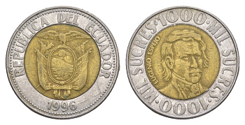 Эквадор 1000 сукре 1996 KM 99 биметалл 4637-212
