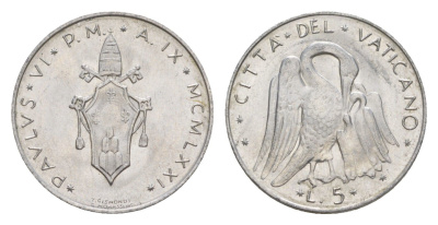 Ватикан 5 лир 1971 KM 118 алюминий UNC 4632-919