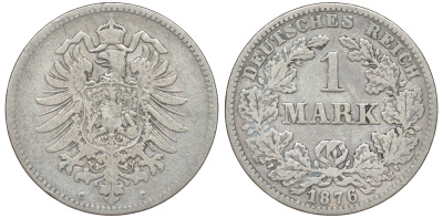 Германия 1 марка 1876 C Weege 17, J. 9, KM 7 серебро 4178-926