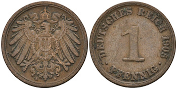 Германия 1 пфенниг 1905 A KM 10, J. 10 медь 4567-1168