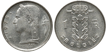 БЕЛЬГИЯ 1 ФРАНК 1978 BELGIE KM 143.1 медно-никель 72-941