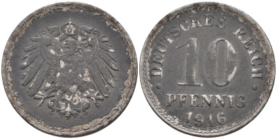 ГЕРМАНИЯ 10 ПФЕННИГОВ 1916 A, KM 20, J. 298 железо 4591-632