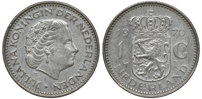 Нидерланды 1 гульден 1970 Юлиана (1948-1980) KM 184а никель 72-1737