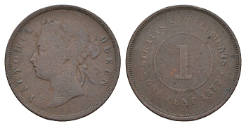 Стрейтс-Сетлментс (Стрейтс Сетлментс) 1 цент 1872 H, Виктория (1837-1901) KM 9 бронза 1518-325