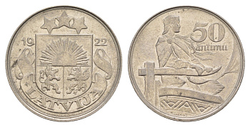 Латвия 50 сантимов 1922 год-тип KM 6 никель 4657-756