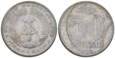 ГДР 50 пфеннигов 1958 А алюминий 4635-826