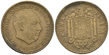 Испания 1 песета 1963 (65) Франсиско Франко (1939-1975) KM 775 алюминиевая бронза 4621-567