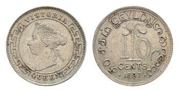 Цейлон 10 центов 1897 Виктория (1837-1901) KM 94 серебро  aUNC  1527-1331