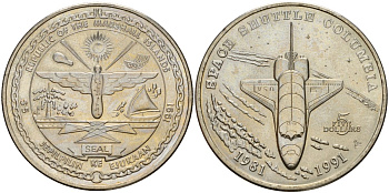 Маршалловы Острова 5 долларов 1991 10 лет первому полёту шаттла Колумбия KM 37 медно-никель UNC 4125-715