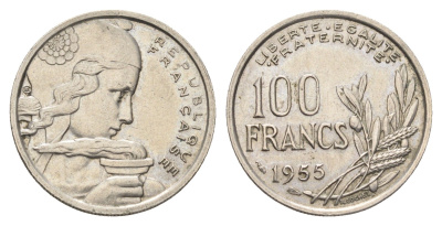 Франция 100 франков 1955  KM 919.1 медно-никель    4660-327