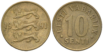 Эстония 10 сентов 1991 KM 22 латунь 4621-422