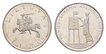 Литва 1 лит 2009 Вильнюс – культурная столица Европы KM 162 медно-никель UNC 4566-1025