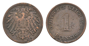 Германия 1 пфенниг 1903 A, Вильгельм II (1888-1918) KM 10, J. 10 медь 4639-1123