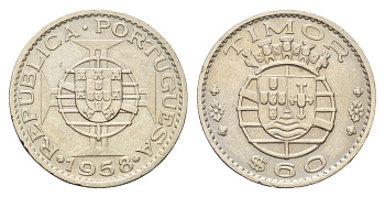 Португальский Тимор 60 сентаво 1958 год-тип KM 12 медь цинк никель 4669-747