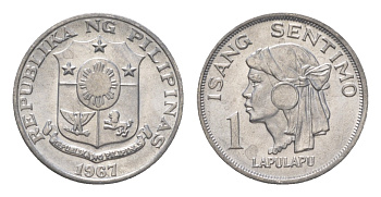 Филиппины 1 сентимо 1967 вождь острова Мактан Лапу-Лапу KM 196 алюминий  UNC  M64-08