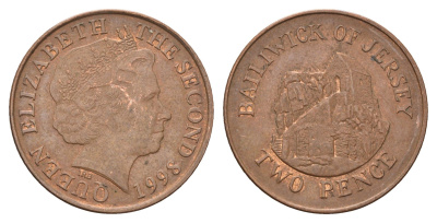 Джерси 2 пенса 1998 Елизавета II (1952-2022), Сент-Хелиер KM 104 сталь плакированная медью 4595-1234