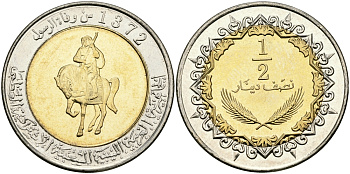 Ливия 1/2 динара 2004 1372 год KM 27 биметалл 540-526