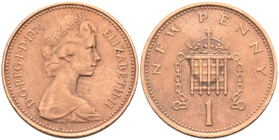 Великобритания 1 пенни 1974 Елизавета II (1952-2022) KM 915, Spink 4237 (B1) бронза 4588-539