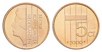Нидерланды 5 центов 2000 Беатрикс (1980-2013) KM 202 бронза UNC 4684-1242