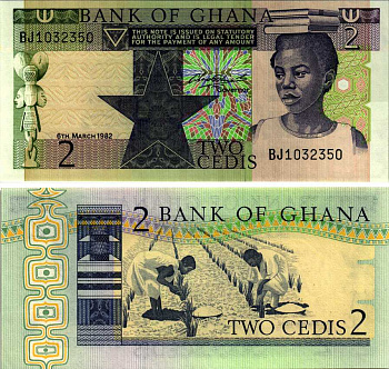 ГАНА 2 СЕДИ 1982 6 МАРТА 1982, ШКОЛЬНИЦА, КРЕСТЬЯНЕ Pick 18d бумага UNC (ПРЕСС) 6352-46-1-1