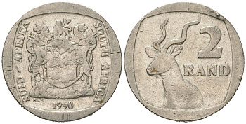 ЮАР 2 ранда 1990 KM 139 медь плакированная медно-никелем 4364-1951