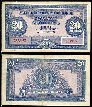 Австрия, Союзные военные власти 20 шиллингов 1944 Allierte Militaerbehoerde Pick 107 a  бумага   439-1-3-2