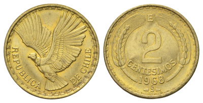 Чили 2 сентесимо 1968 KM 193 алюминиевая бронза UNC 4580-1225