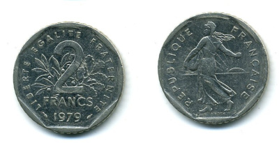 ФРАНЦИЯ 2 ФРАНКА 1979 СЕЯТЕЛЬ KM 942.1, LE FRANC 272.3 никель 25-2422