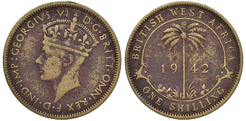 Британская Западная Африка 1 шиллинг 1942 Георг VI KM 23 никель латунь 25-1624