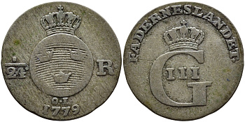 ШВЕЦИЯ 1/24 РИКСДАЛЕРА 1779 OL, ГУСТАВ III KM 522 серебро 93-1133