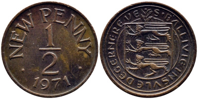 Гернси 1/2 пенни 1971 Елизавета II (1952-2022), герб KM 20 бронза 58-132