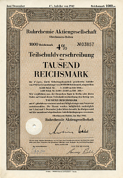 Германия 1000 рейхсмарок 1942 АО Рур-химия, Оберхаузен-Хольтен, 4 % облигация   бумага   8804-123-1