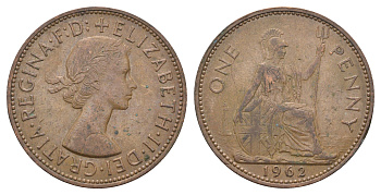 Великобритания 1 пенни 1962 Елизавета II (1952-2022) KM 897, Spink 4157 бронза 4661-845