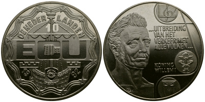 Нидерланды 10 экю 1992 король Виллем I, расширение торговли со всеми странами, диаметр 39 мм, медно-никель UNC 1077-9-24