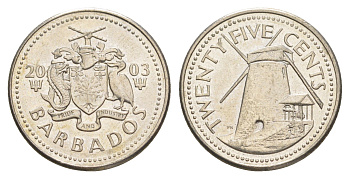 Барбадос 25 центов 2003 KM 13 медно-никель 4514-1143
