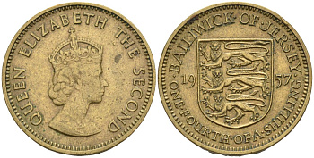 Джерси 1/4 шиллинга 1957 Елизавета II (1952-) KM 22 никель латунь 4589-1247