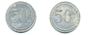 ФРАНЦИЯ 50 САНТИМОВ НАЧАЛО XX ВЕКА d 24 мм, вес около 1,0 гр., платежный жетон алюминий 89-754