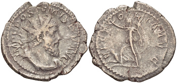 Римская Империя (императоры в Галлии) антониниан 260 - 269 Постум. IMP C POSTVMVS P F AVG / VICTORIA AVG, Виктория с венком и пальмовой ветвью, у ног пленник, Колония Агриппины, Very fine RIC 89 биллон 1073-13-84