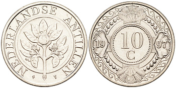 Нидерландские Антилы 10 центов 1997 Беатрикс (1980-2013) KM 34 никелированная сталь 220-127