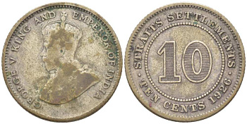Стрейтс-Сетлментс 10 центов 1926 Георг V (1910-1936) KM 29b серебро 218-851