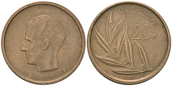 Бельгия 20 франков 1981 BELGIQUE, Бодуэн I (1951-1993) KM 159 никель бронза 4561-1053