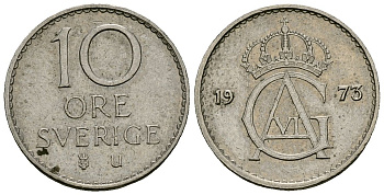 Швеция 10 эре 1973 Густав VI Адольф (1950-1973) KM 835 медно-никель 4173-1033